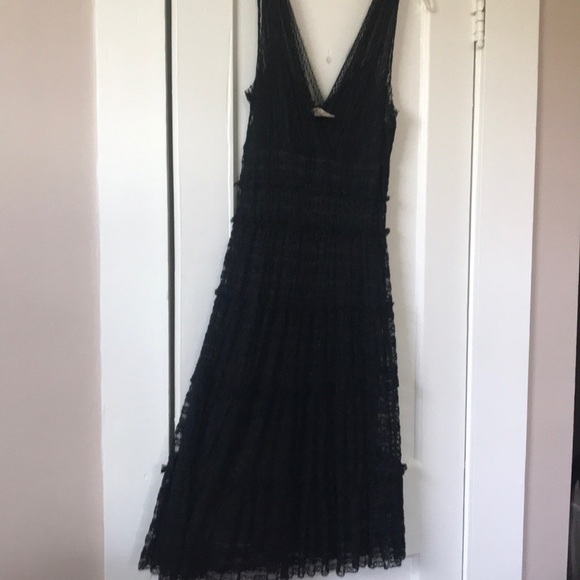 😺EUC. MAX STUDIO sz 0. FRILLY LINED V neck DRESS - Picture 1 of 4